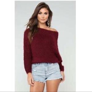 Burgundy Fuzzy Top. Slightly cropped